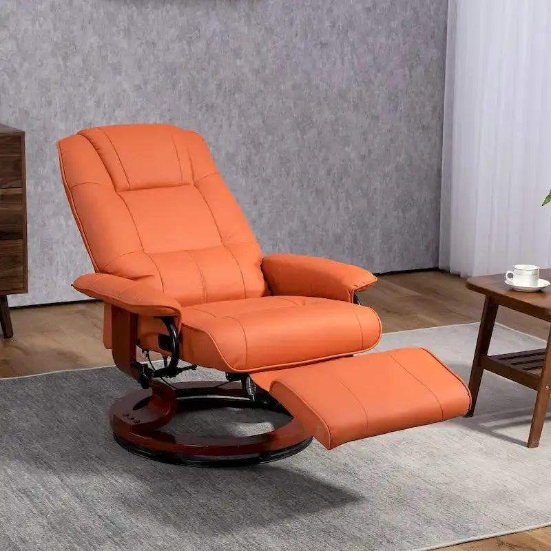HomCom Manual Recliner Chair  Faux Leather Swivel Base with Extendable Footrest and Ergonomic Support