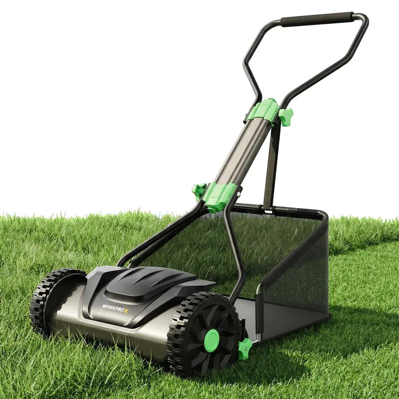 WORKPROX 16-Inch Manual Push Reel Lawn Mower with Adjustable Height and Integrated Grass Catcher