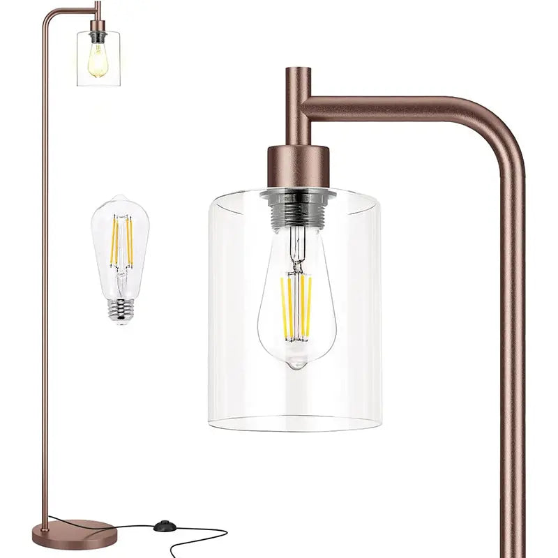 Minimalist Black Floor Lamp with Glass Shade & Integrated LED