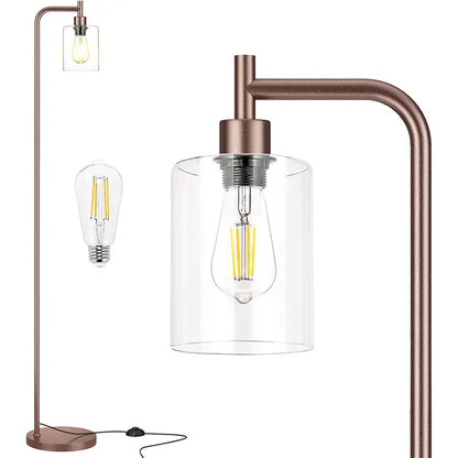 Minimalist Black Floor Lamp with Glass Shade & Integrated LED
