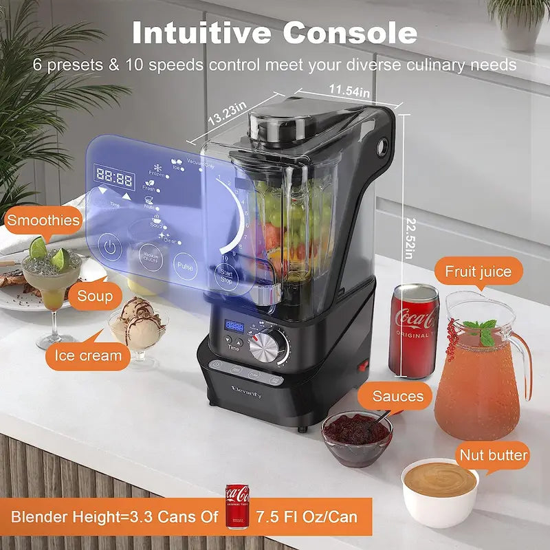 Kitchen Quiet Vacuum Blender  1500W Commercial-Grade Smoothie Maker with 56-Oz BPA-Free Container