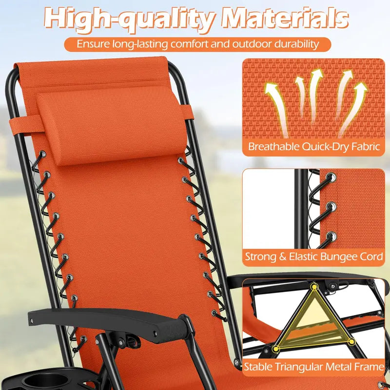 Zero-Gravity Recliner Chair  Ergonomic Backrest, Removable Pillow & Built-in Cup Holder Tray