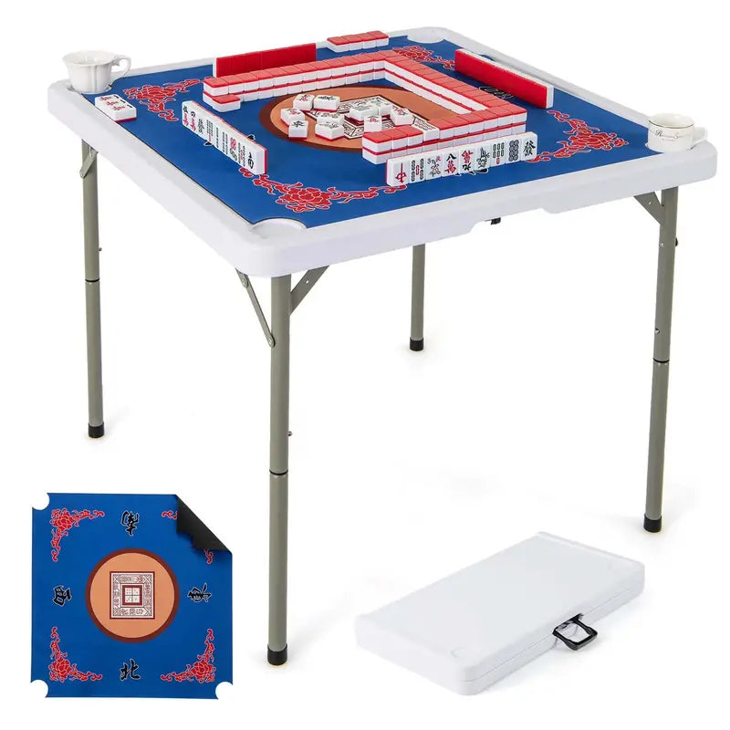 Costway 35-Inch Folding Mahjong Table  Green Felt Surface, Cup Holders & Carrying Handle