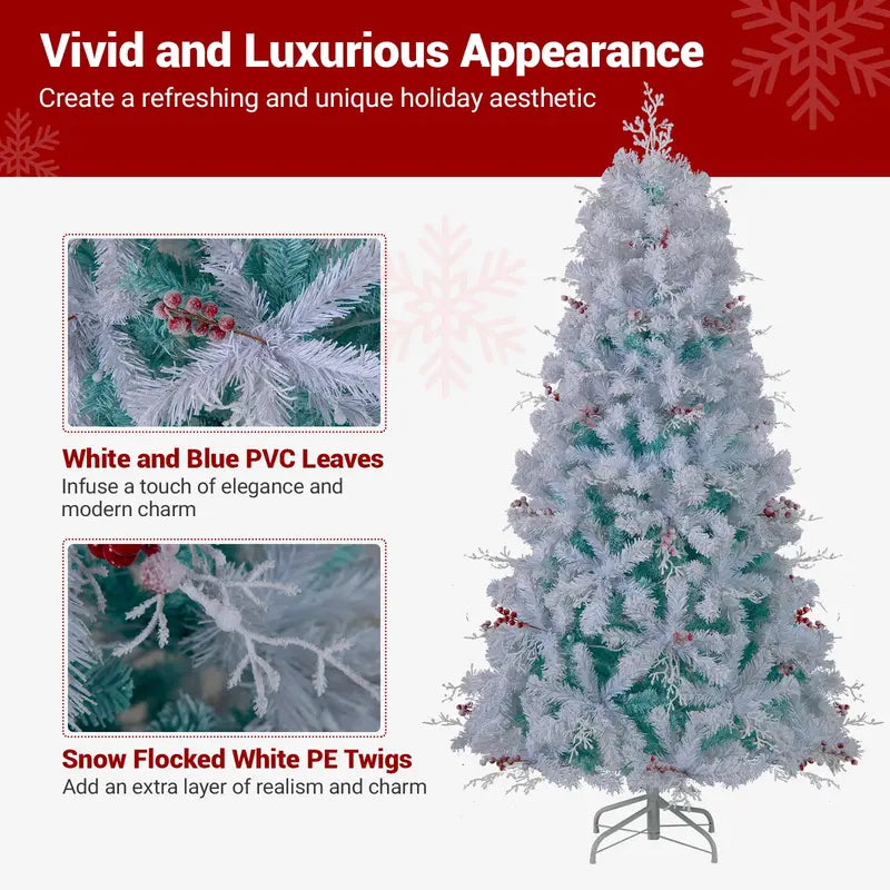 6-Foot or 7-Foot Hinged Pre-Lit Christmas Tree with Snow-Flocked Branches and Energy-Efficient LEDs
