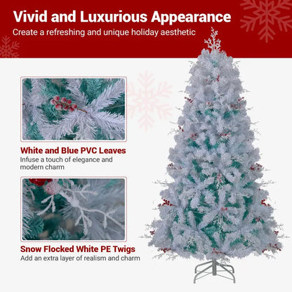6-Foot or 7-Foot Hinged Pre-Lit Christmas Tree with Snow-Flocked Branches and Energy-Efficient LEDs