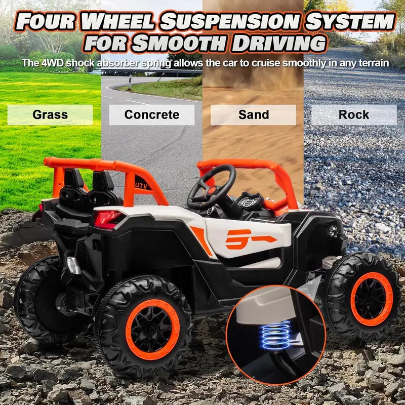 JOYRACER Kids RC Car  4×150W Motors, Shock Absorption, Bluetooth Audio, MP3, LED Headlights