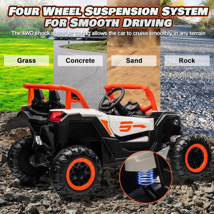 JOYRACER Kids RC Car  4×150W Motors, Shock Absorption, Bluetooth Audio, MP3, LED Headlights