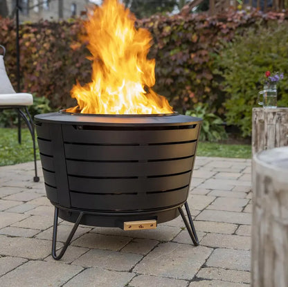 TIKI Brand Smokeless Patio Fire Pit, 25″ Stainless Steel with Stand & Cover, Low Smoke & Easy Clean-Up