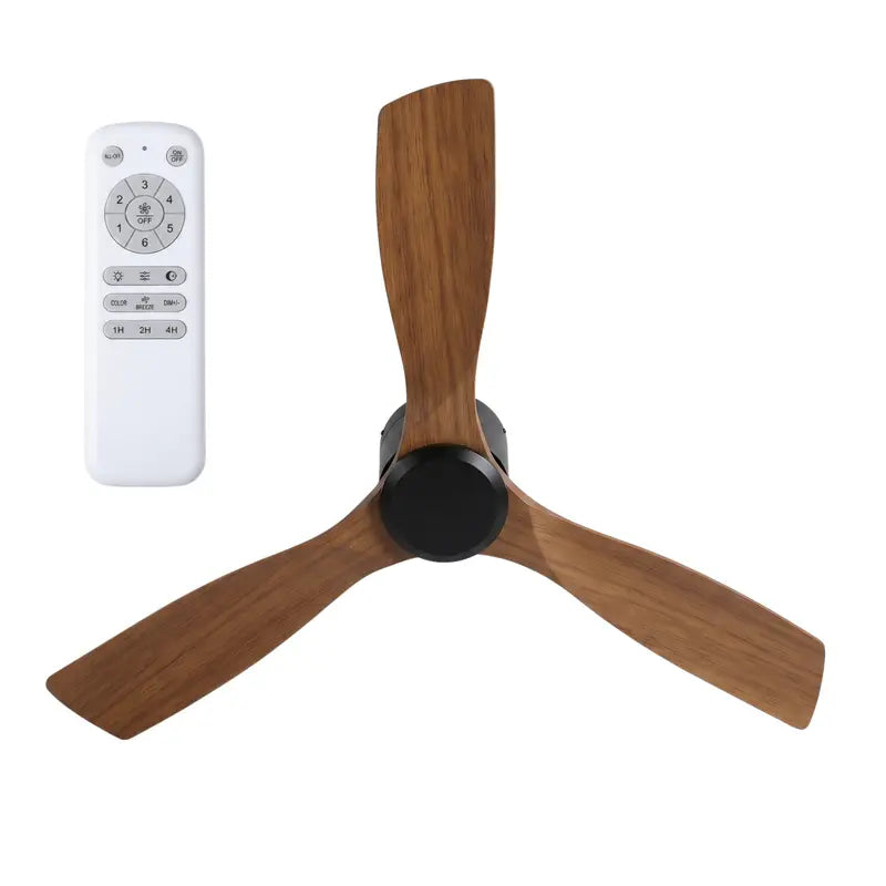 52-Inch Flush-Mount Ceiling Fan with Wooden Blades, Remote Control & 6-Speed Settings