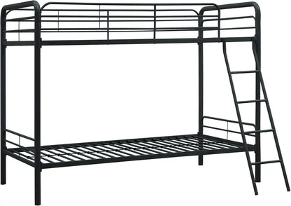 Off-White Twin-Over-Full Metal Bunk Bed  Space-Saving Dorm or Kids’ Room Solution by DHP Dusty