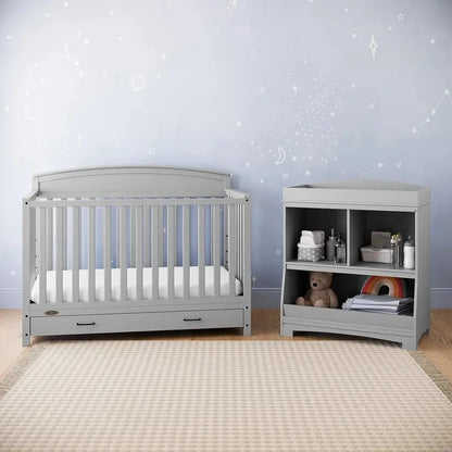Convertible 5-in-1 Baby Bed in White  GreenGuard Gold Certified with Built-In Storage, Adapts to Toddler, Day & Full-Size Beds