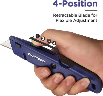 WORKPRO 2-Pack Retractable Box Cutters  Twine Cutter, Aluminum Body, 16 SK5 Blades
