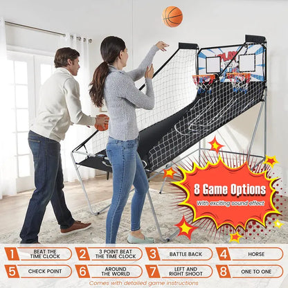 Dual-Shot Foldable Basketball Arcade Game  Indoor/Outdoor Electronic Hoop Machine with Dual Play Mode