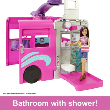 Barbie Dream Camper Van Playset  Fold-Out Pool, Slide, Pet Figures & 60+ Play Pieces for Ages 3+