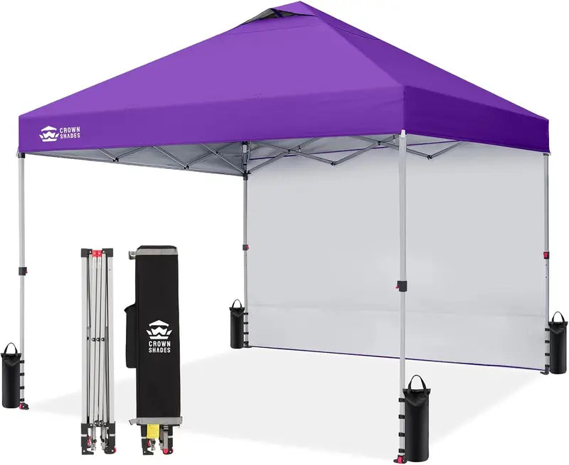 CROWN SHADES 10′ x 10′ Pop-Up Canopy with Single Sidewall: Portable Event Shelter for Parties, Campgrounds, and Outdoor Markets — Includes STO-N-Go Carry Bag