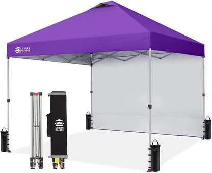CROWN SHADES 10′ x 10′ Pop-Up Canopy with Single Sidewall: Portable Event Shelter for Parties, Campgrounds, and Outdoor Markets — Includes STO-N-Go Carry Bag