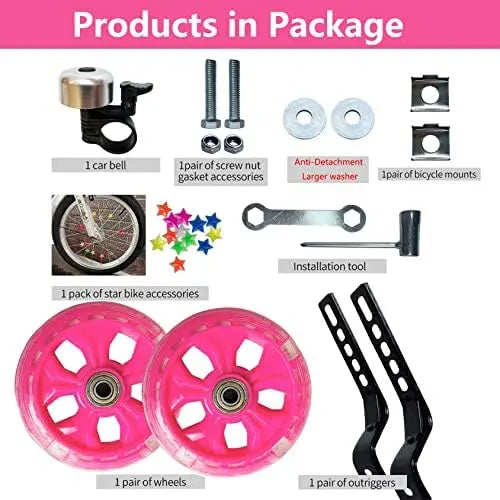 DDJKCZ Bike Training Wheels for 12-20 Inch Single Speed Bicycles  Pink, Flash Mute Big Wheel Compatible