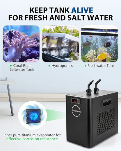42-Gallon Aquarium Chiller  1/10 HP Quiet Refrigeration System for Coral Tanks, Jellyfish Habitats & Hydroponics
