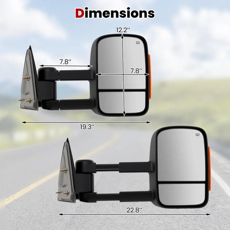 Power-Heated Tow Mirrors  Direct Fit for 20072012 Chevy Silverado & GMC Sierra