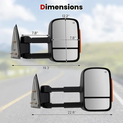 Power-Heated Tow Mirrors  Direct Fit for 20072012 Chevy Silverado & GMC Sierra