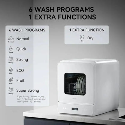 Hermitlux Portable Dishwasher with 7 Wash Cycles and Efficient Mini Footprint