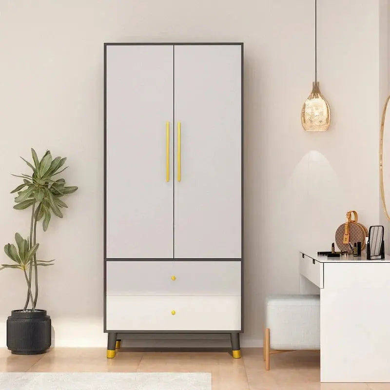 Wooden 2-Door Armoire  Classic Wardrobe Closet with Clothes Storage Functionality