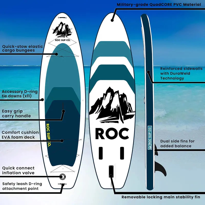 Roc 10’6″ Inflatable Stand-Up Paddle Board  Lightweight SUP for Beginners and Recreation