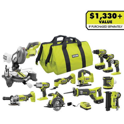 RYOBI ONE+ 18V 12-Tool Combo Kit with (1) 1.5 Ah Battery and (2) 4.0 Ah Batteries and Charger PCL2200K3N