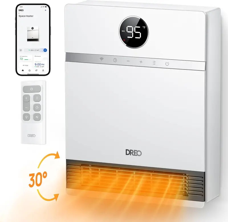 Dreo Smart Wall-Mounted PTC Heater | IP24-Rated Space Heater with 30° Oscillation, Alexa Compatibility, Remote, 24H Timer & Easy Installation for Bedrooms or Offices