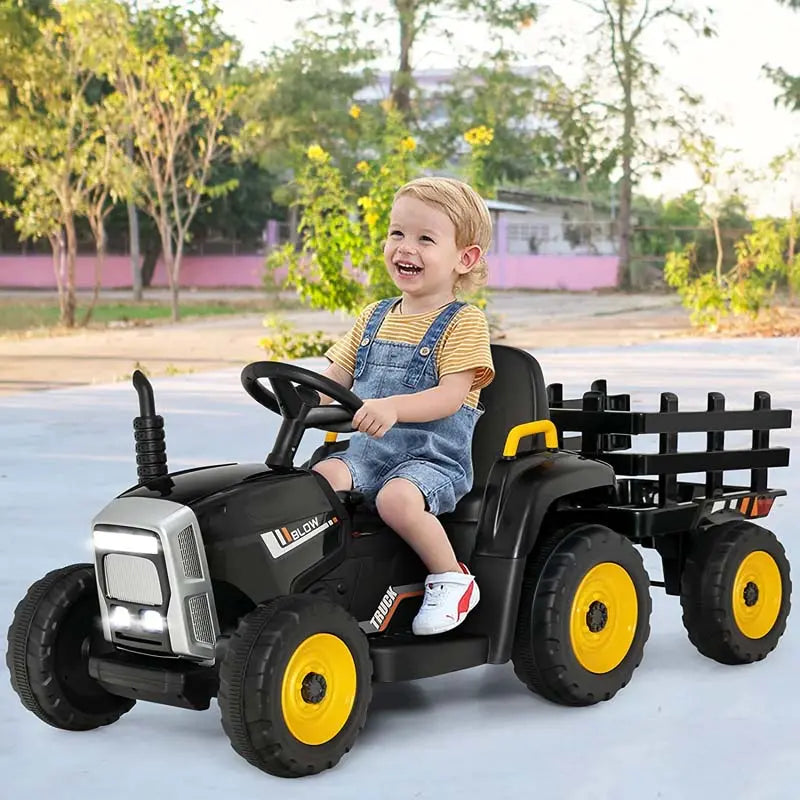 12V Kids Ride-On Tractor with Trailer  Battery-Powered Electric Farm Vehicle Featuring 3-Speed Transmission & Loader Function