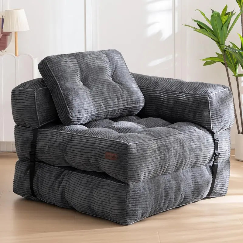 L-Shaped Folding Sofa Bed  Convertible Living Room Lounger with Armrests & Pillows