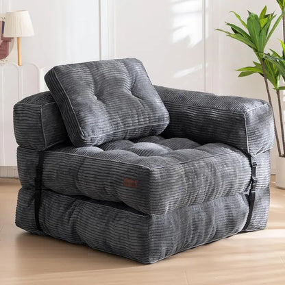 L-Shaped Folding Sofa Bed  Convertible Living Room Lounger with Armrests & Pillows
