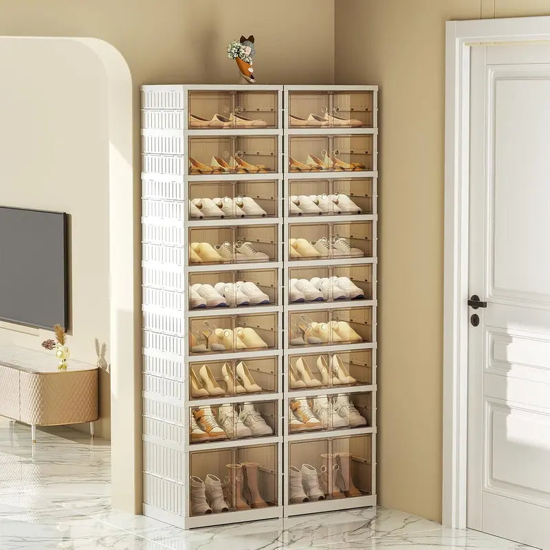 9-Tier Foldable Shoe Rack  36-Pair Double-Stack Storage Cabinet with Doors