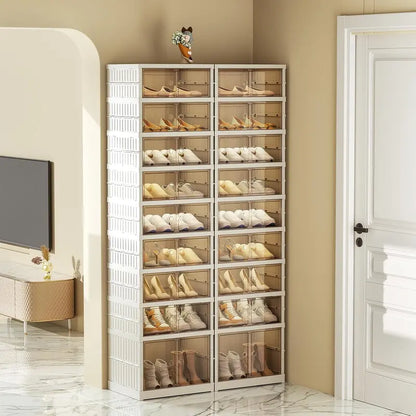 9-Tier Foldable Shoe Rack  36-Pair Double-Stack Storage Cabinet with Doors