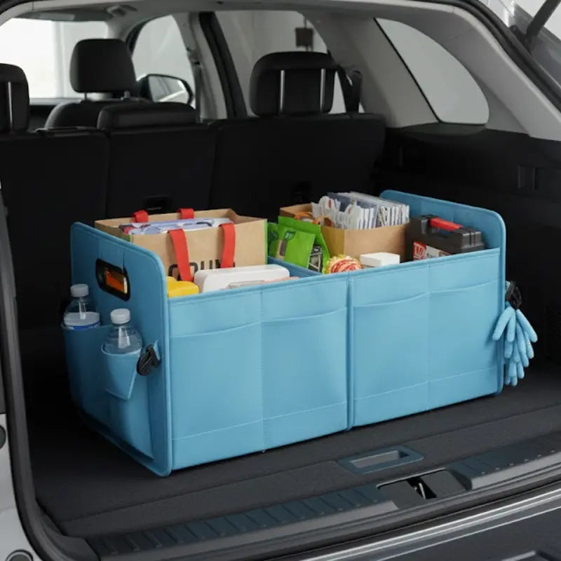 70-Liter Collapsible Car Trunk Organizer with Mesh Pockets and Sturdy Handles