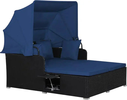 RELAX4LIFE Outdoor Wicker Daybed ¡ª Patio Sunbed with Removable Canopy &amp; Four Cushion Pillows