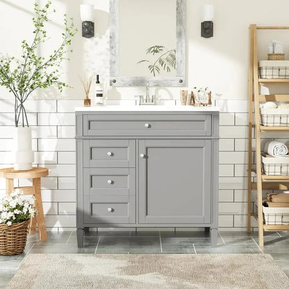 Modern 36-Inch Freestanding Bathroom Vanity with Single Undermount Sink, Soft-Close Drawers & Tip-Out Storage