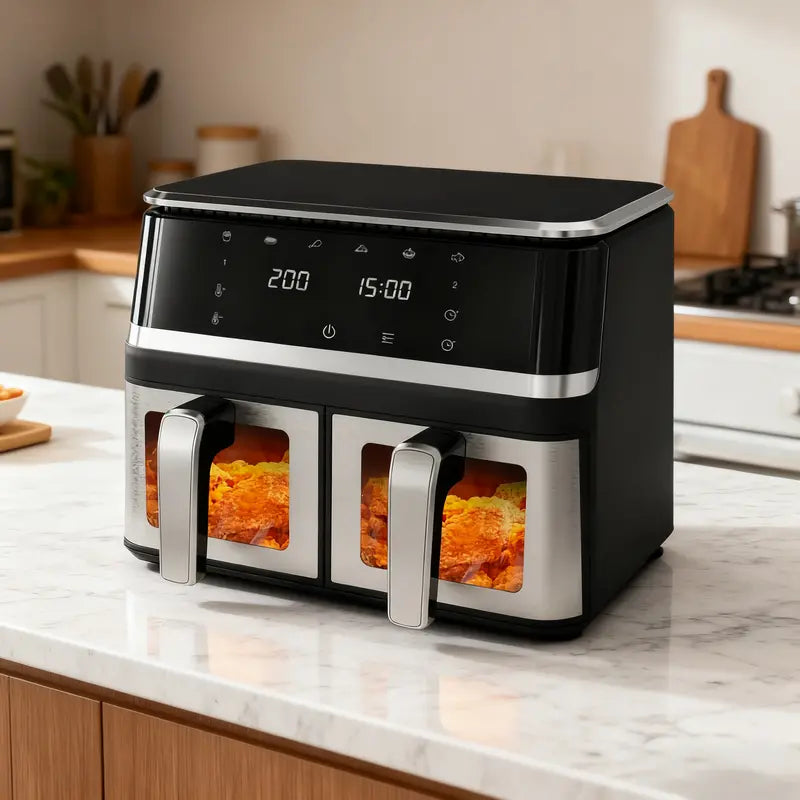 10L Dual-Basket Smart Air Fryer  Black Stainless Steel Build