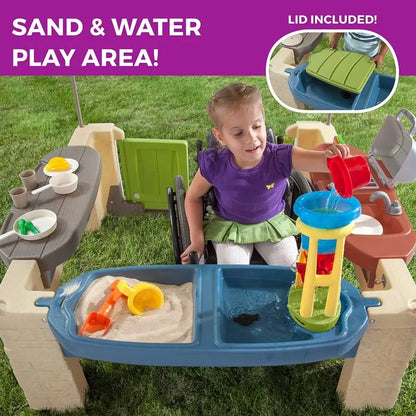 All-in-One Canopy Play Patio  Outdoor & Indoor Pretend Play Kitchen Set with Shade Cover