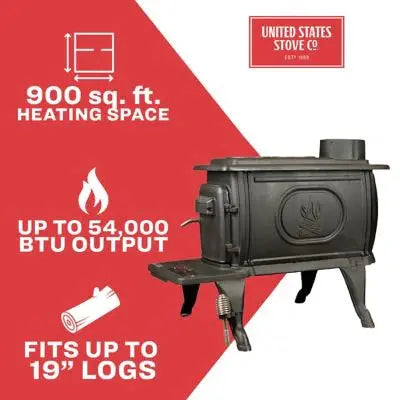 Logwood EPA-Exempt Cast Iron Wood Stove  900 Sq. Ft. Heating Capacity, Efficient & Durable Design
