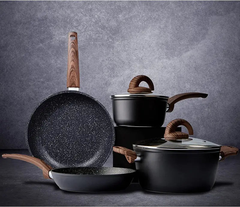 EcoCook 6-Piece Nonstick Cookware Set  Includes Fry Pans & Saucepan, Dishwasher Safe, Compatible with All Stoves, Black