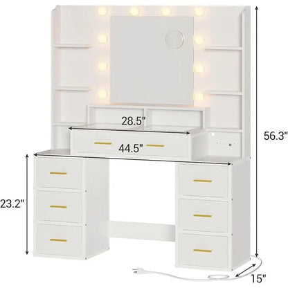 Lighted Makeup Vanity Desk with 10x Magnifying Mirror and Tempered Glass Top