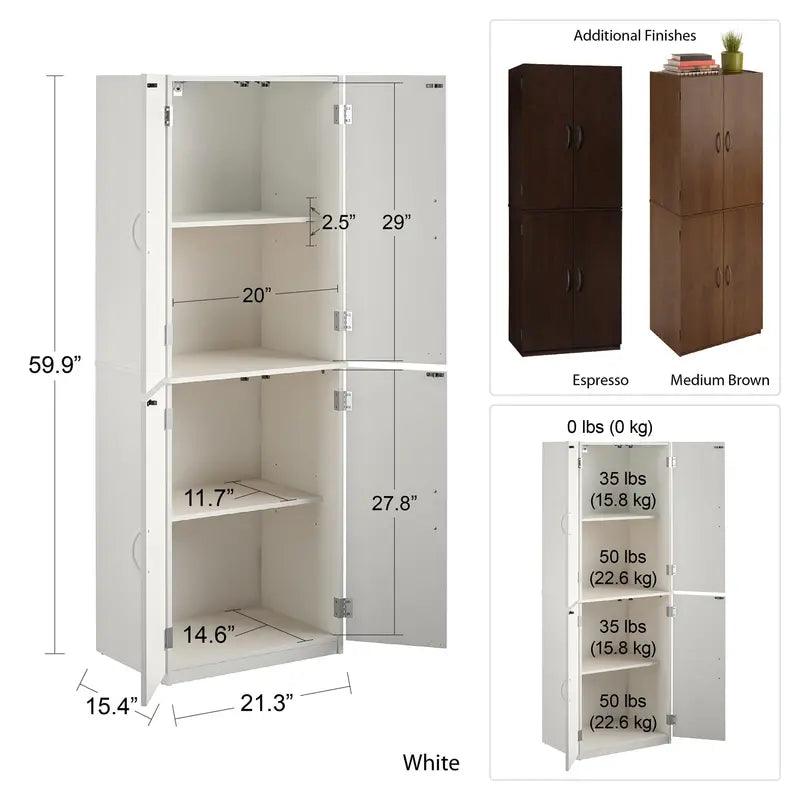 Mainstays 4-Door 5′ Storage Cabinet, White Stipple