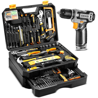 DEKOPRO 12V Cordless Drill & Tool Kit  Comprehensive Home Mechanic Toolbox Set