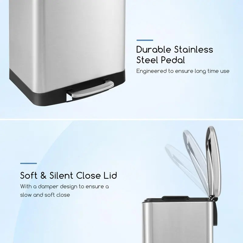 50-Liter Stainless Steel Touchless Trash Can with Locking Lid and Soft-Close Mechanism