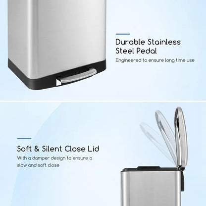 50-Liter Stainless Steel Touchless Trash Can with Locking Lid and Soft-Close Mechanism