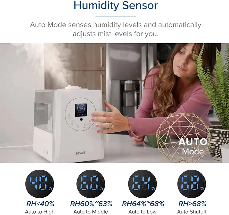 LEVOIT 6L Smart Humidifier  Warm & Cool Mist for Large Bedrooms, Plants & Families with Auto Humidity Sensing