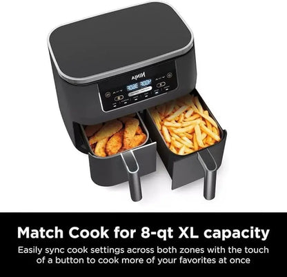 Ninja Foodi DZ201 DualZone Air Fryer  8-Quart 6-in-1 with Independent Baskets & Smart Finish Technology