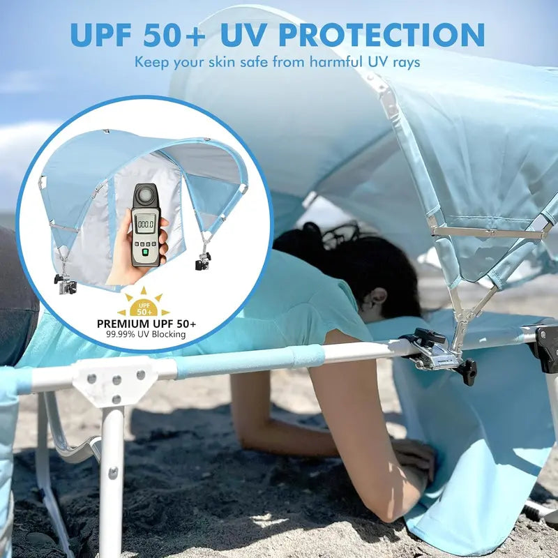 Heavy-Duty Tanning Chair with Face Hole & Sun Canopy  5-Position Recliner, UPF 50+ Shade, Supports Up to 300 lbs for Pool, Beach or Camping