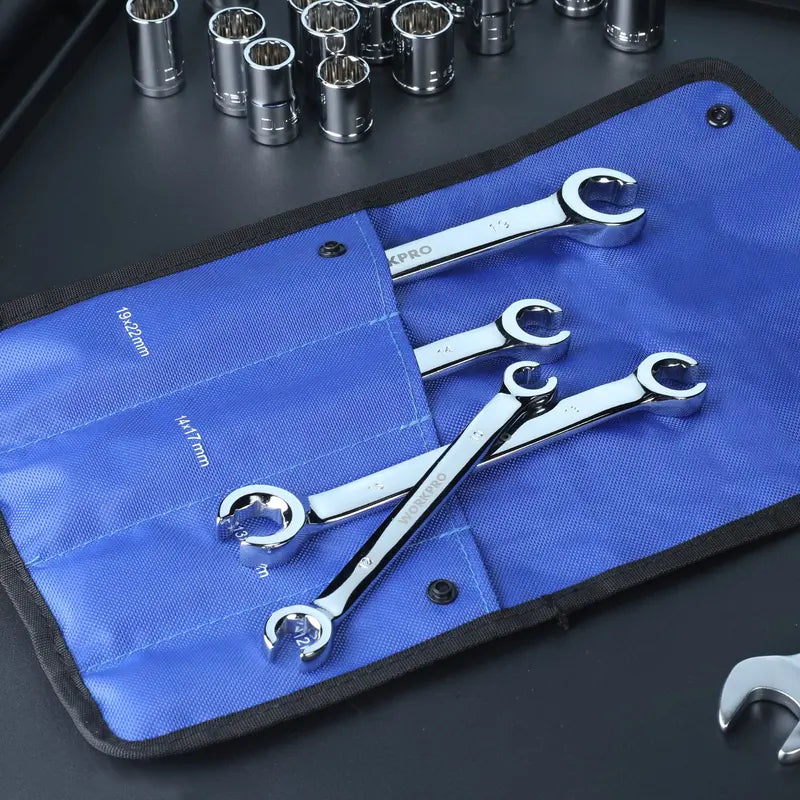 WORKPRO 4-Piece Metric Flare Nut Wrench Set for Brake & Fuel Lines